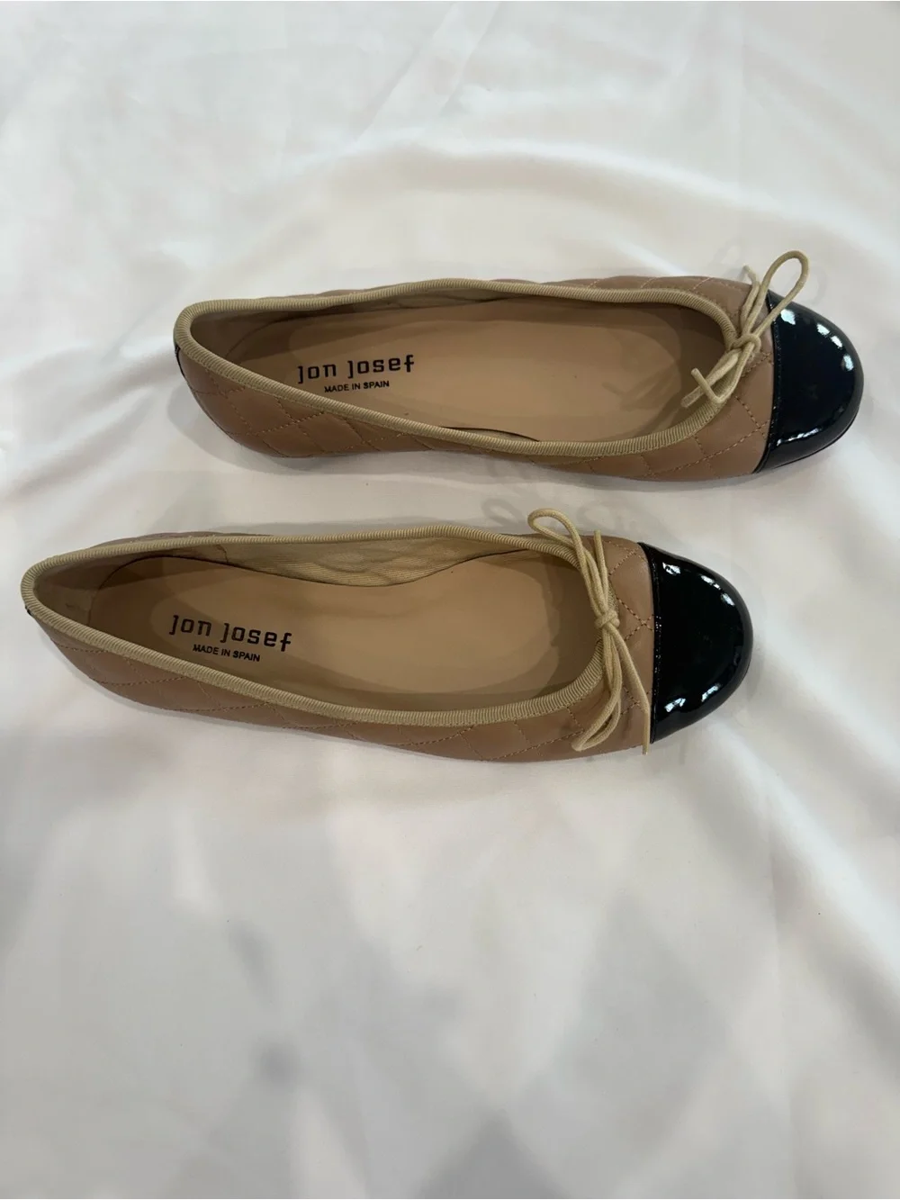 Jon Josef Belle Quilted Ballerina Flats with Black Patent Toe Diamond Quilted 8